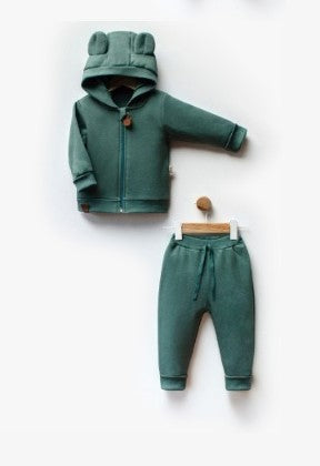 Ensemble Sweatshirt à Capuche à Motif Ours Pour Bébé - 2 Pièces