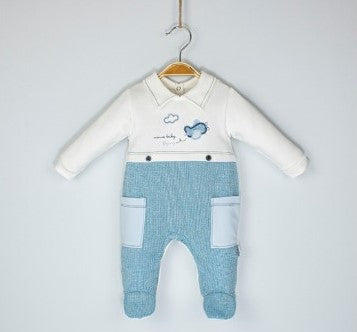 Grenouillère chic pour garçon avec broderie d'avion