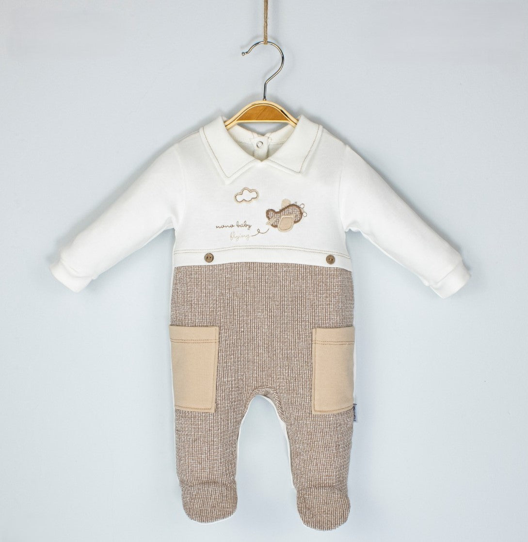 Grenouillère chic pour garçon avec broderie d'avion