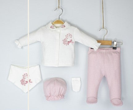 Ensemble de naissance de 5 pièces pour fille avec broderie florale - pack de naissance