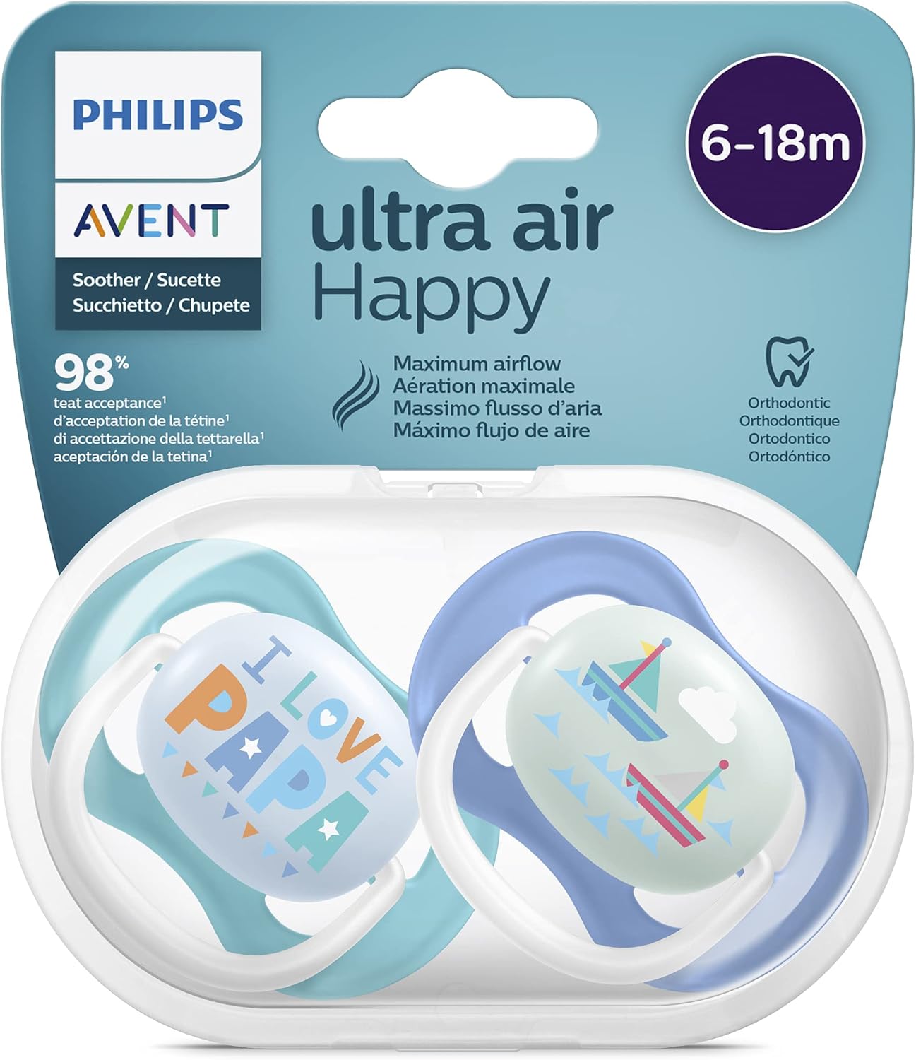 Sucette ultra air Philips Avent, pour 6 à 18 mois, orthodontique et 0% BPA, 2 pièces, SCF080/03