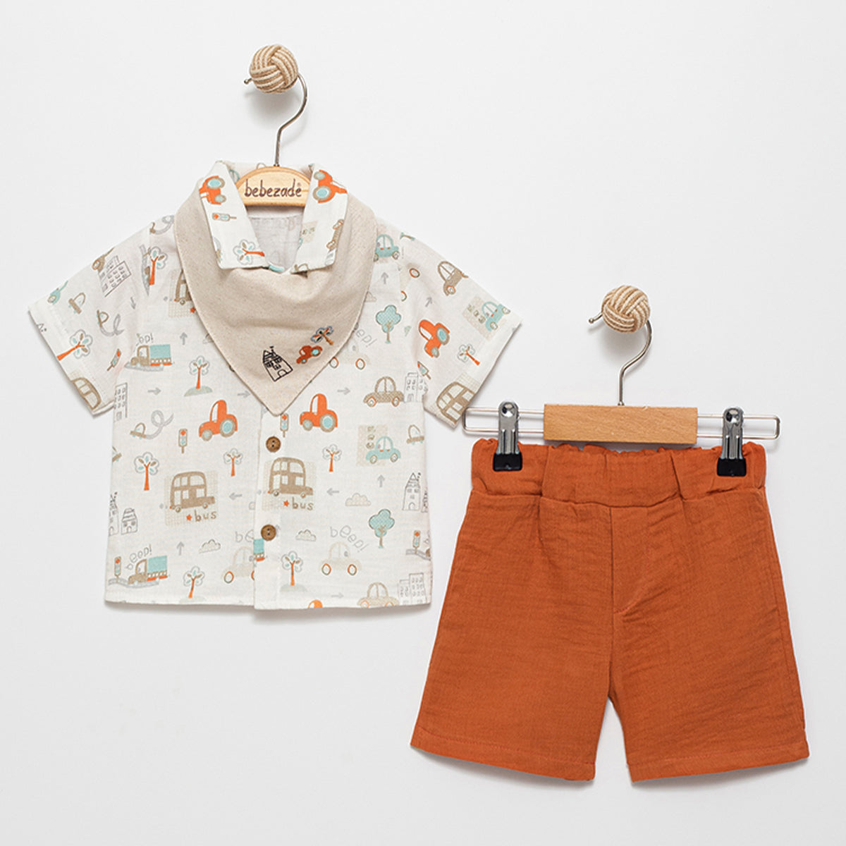 Ensemble Bébé Garçon 3 Pièces – Chemise, Short et Bandana