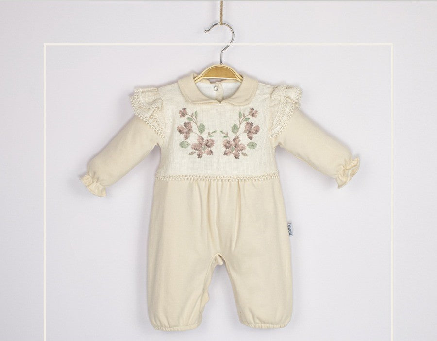 Barboteuse chic avec broderie et nœud pour fille