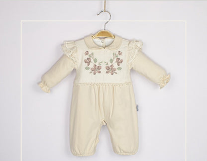 Barboteuse chic avec broderie et nœud pour fille
