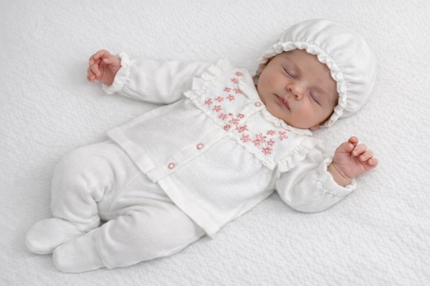 Ensemble de naissance de 5 pièces pour fille avec broderie et dentelles - pack de naissance