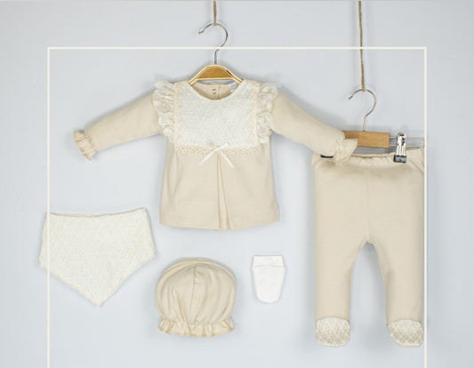 Ensemble de naissance de 5 pièces pour fille avec dentelles - pack de naissance