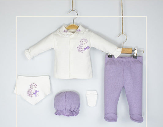 Ensemble de naissance de 5 pièces pour fille avec broderie florale - pack de naissance