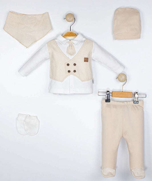 Ensemble de naissance de 5 pièces pour garçon avec cravate et boutons - pack de naissance