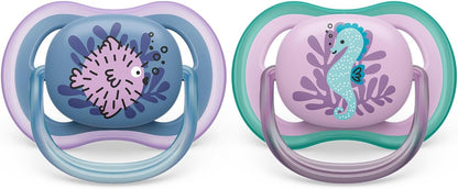 Philips Avent Sucette Ultra Air - 2 sucettes bébé légères et aérées pour bébés âgés de 6 à 18 mois, sans BPA et avec étui de transport stérilisateur (modèle SCF085/61)