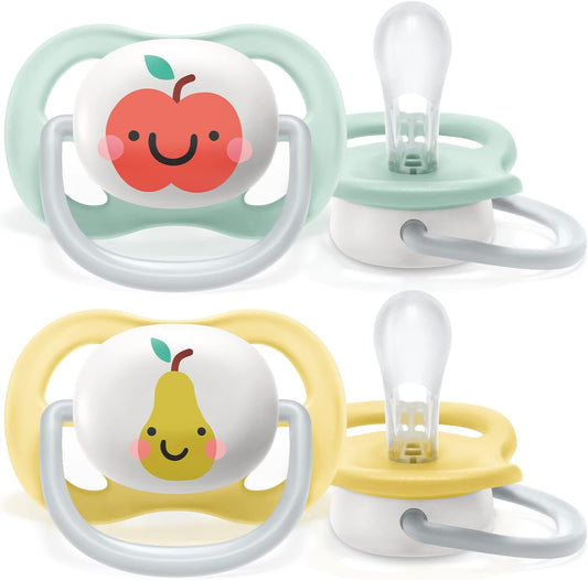 Philips Avent Sucette ultra air, pour 0 à 6 mois, orthodontique et 0% BPA, 2 pièces, avec boîtier de stérilisation et de transport, SCF080/17