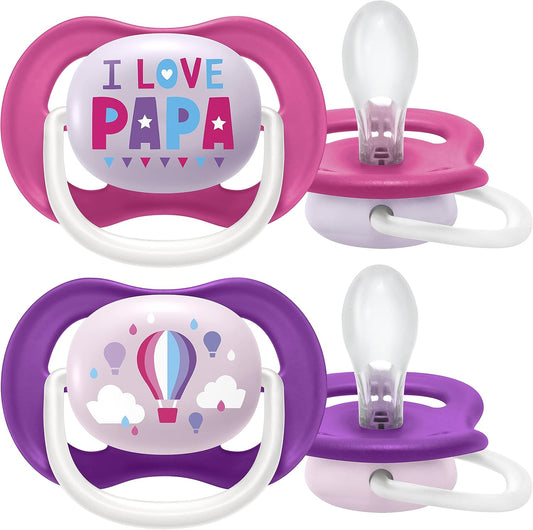 Sucette ultra air Philips Avent, pour 6 à 18 mois, orthodontique et 0% BPA, 2 pièces, avec boîtier de stérilisation et de transport, SCF080/04