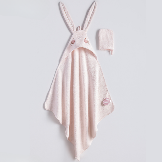 SERVIETTE BÉBÉ FILLE 85*90 CM - LAPIN