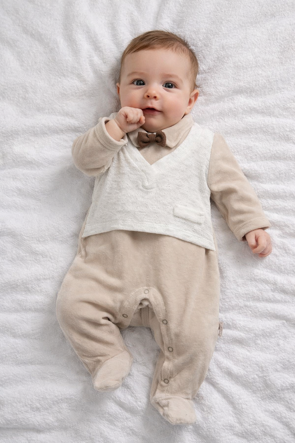 Grenouillère avec gilet en maille et papillon