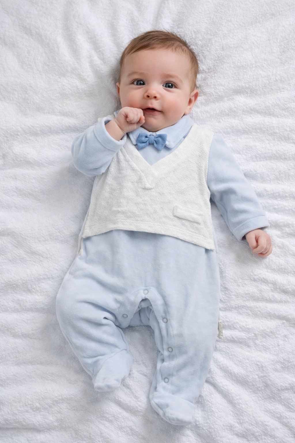 Grenouillère avec gilet en maille et papillon