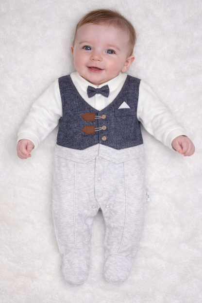 Grenouillère chic pour garçon avec gilet