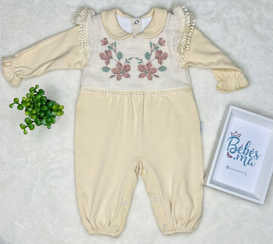 Barboteuse chic avec broderie et nœud pour fille