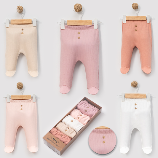 PACK DE 5 - PANTALONS - BÉBÉ FILLE - 100% COTTON