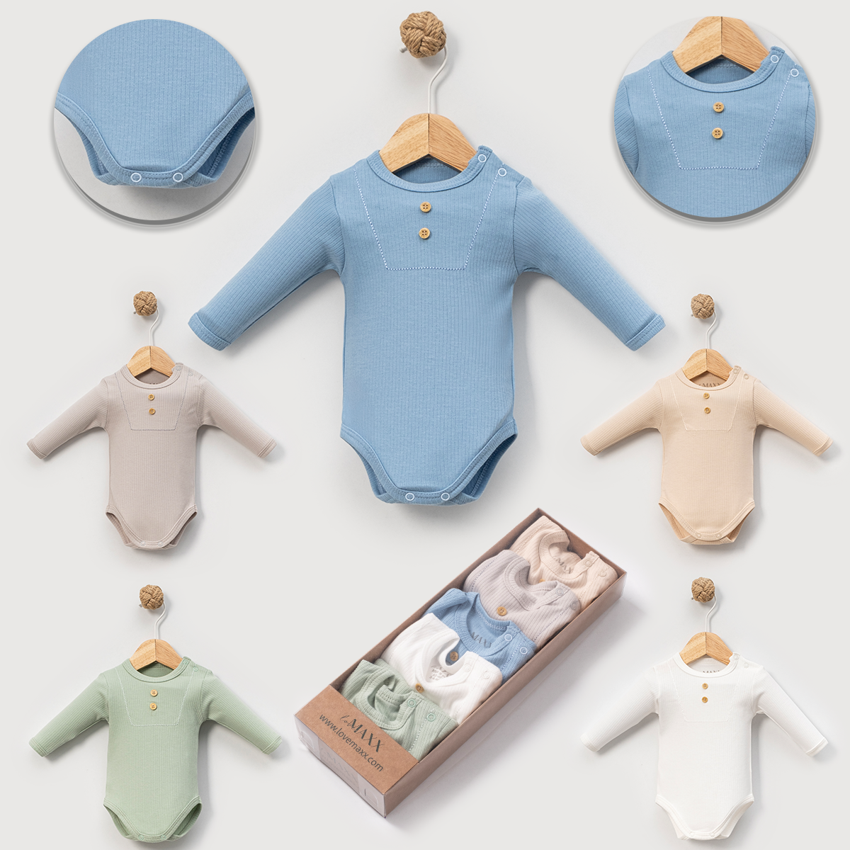 PACK DE 5 - BODY À MANCHES LONGUES - BÉBÉ GARÇON - 100% COTTON