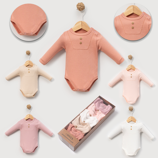 PACK DE 5 - BODY À MANCHES LONGUES - BÉBÉ FILLE - 100% COTTON