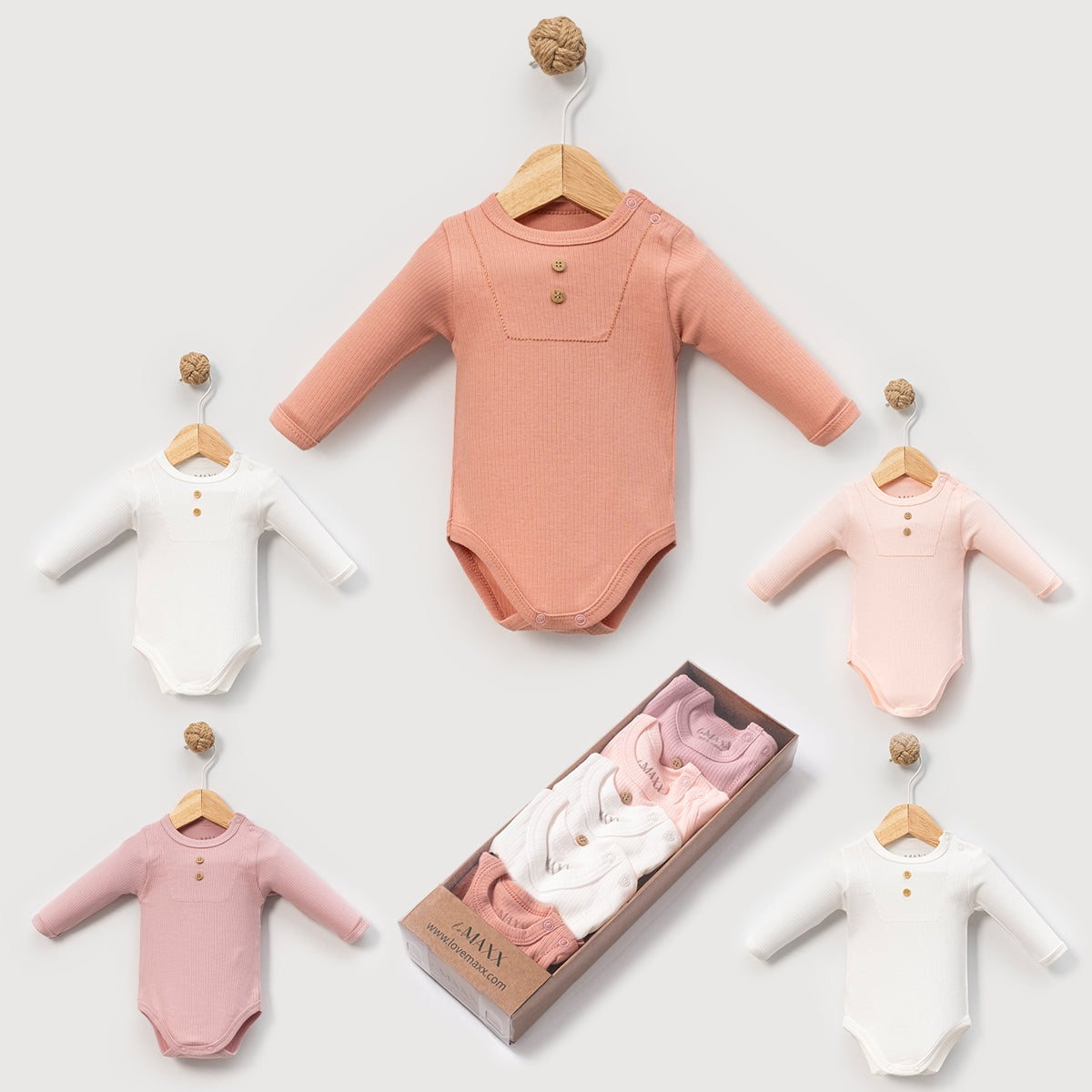 PACK DE 5 - BODY À MANCHES LONGUES - BÉBÉ FILLE - 100% COTTON