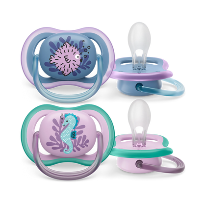 Philips Avent Sucette Ultra Air - 2 sucettes bébé légères et aérées pour bébés âgés de 6 à 18 mois, sans BPA et avec étui de transport stérilisateur (modèle SCF085/61)