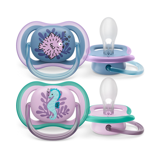 Philips Avent Sucette Ultra Air - 2 sucettes bébé légères et aérées pour bébés âgés de 6 à 18 mois, sans BPA et avec étui de transport stérilisateur (modèle SCF085/61)