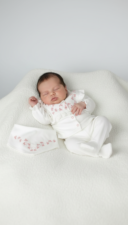 Ensemble de naissance de 5 pièces pour fille avec broderie et dentelles - pack de naissance