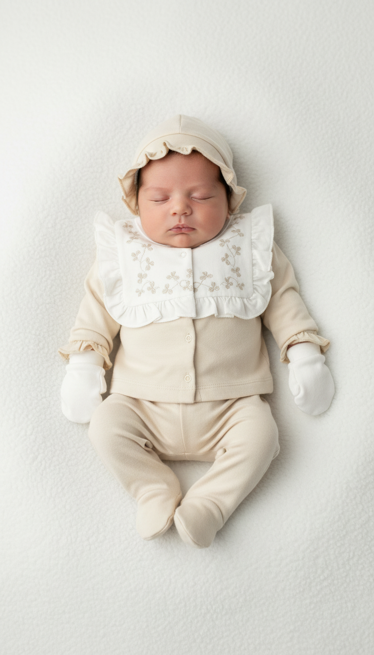 Ensemble de naissance de 5 pièces pour fille avec broderie et dentelles - pack de naissance