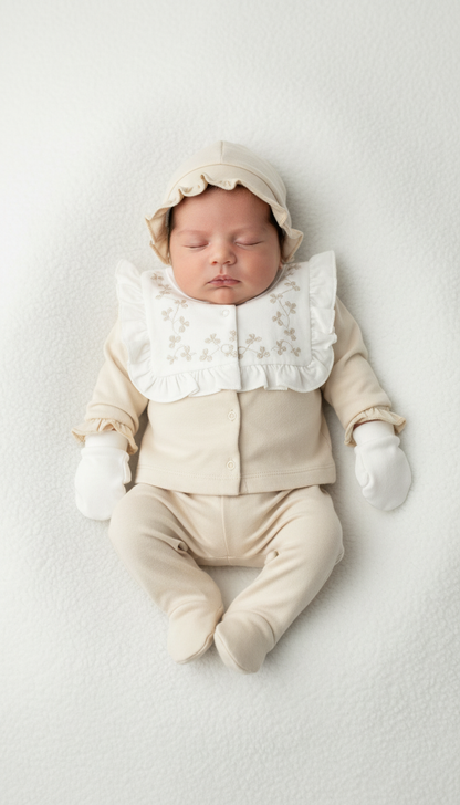 Ensemble de naissance de 5 pièces pour fille avec broderie et dentelles - pack de naissance