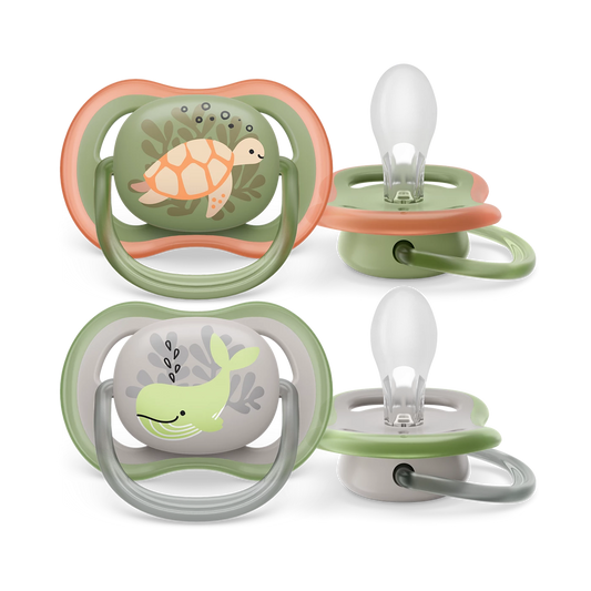 Philips Avent Sucette Ultra Air - 2 sucettes bébé légères et aérées pour bébés âgés de 6 à 18 mois, sans BPA et avec étui de transport stérilisateur (modèle SCF085/60)
